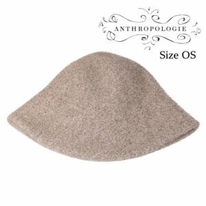 Anthropologie Taupe Brown Wool Blend Cloche Bucket Hat One Size NWT